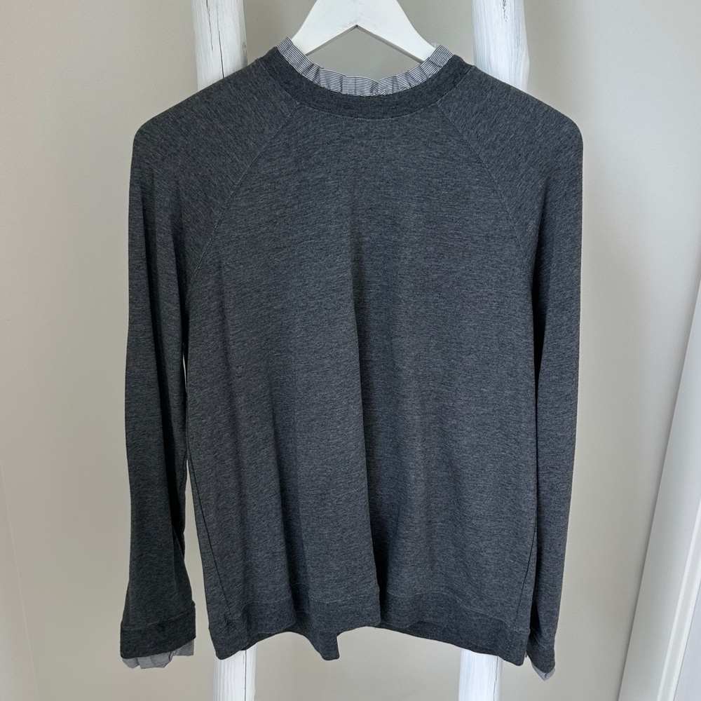 Carolina Belle Gray Sweatshirt Top w Peekaboo Collar and Cuffs Size Large